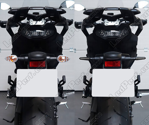 Comparative before and after installation Dynamic LED turn signals + brake lights for Honda CB 500 F (2013 - 2015)
